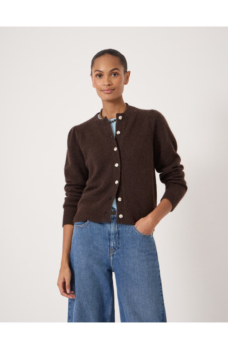 Hush Wool Blend Gathered Shoulder Cardigan, Main, color, Dark Brown