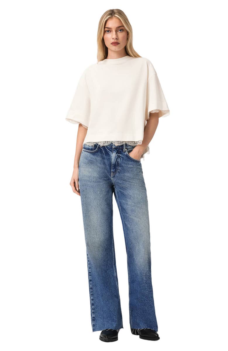 AllSaints Nia Lace Trim T-Shirt, Alternate, color, Arctic White