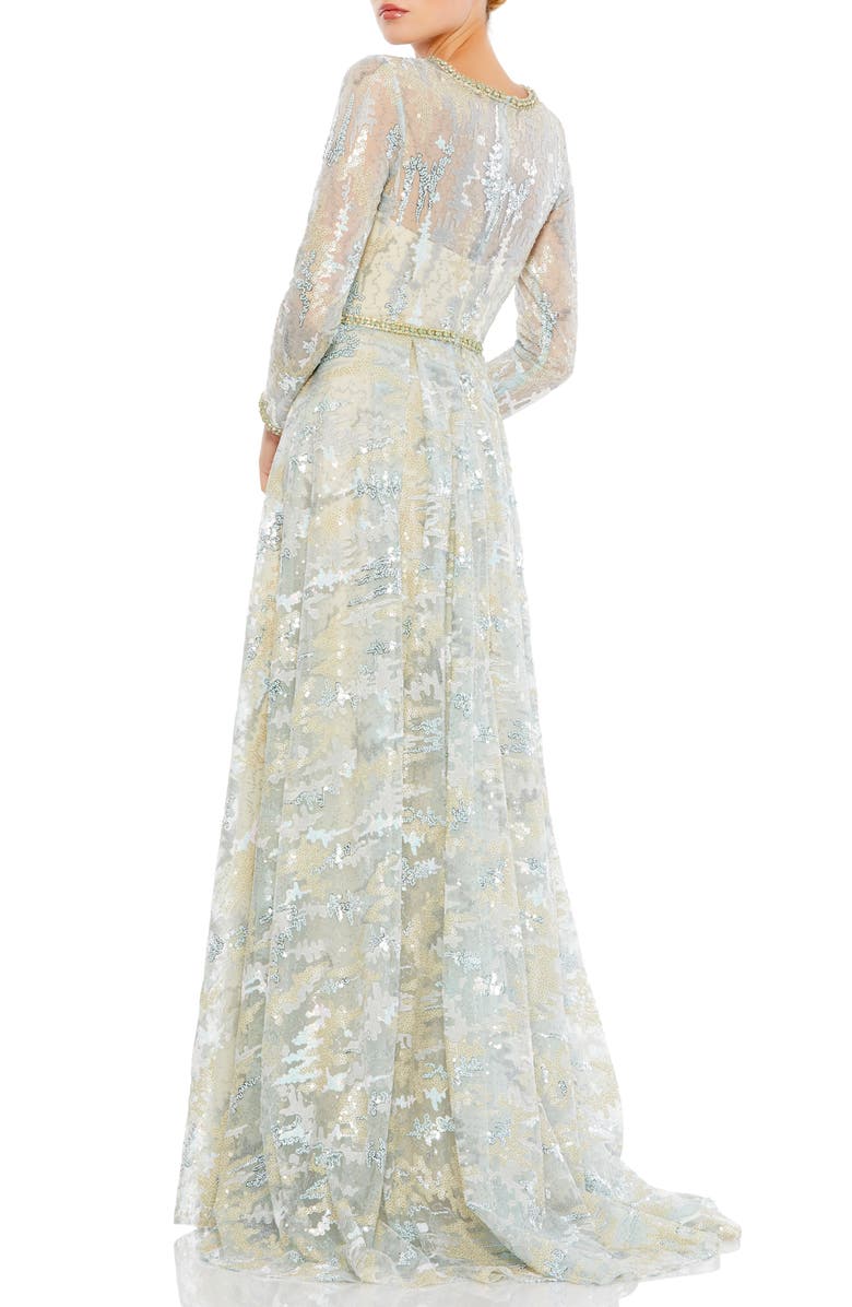 Mac Duggal Long Sleeve Embellished Mesh Gown, Alternate, color,