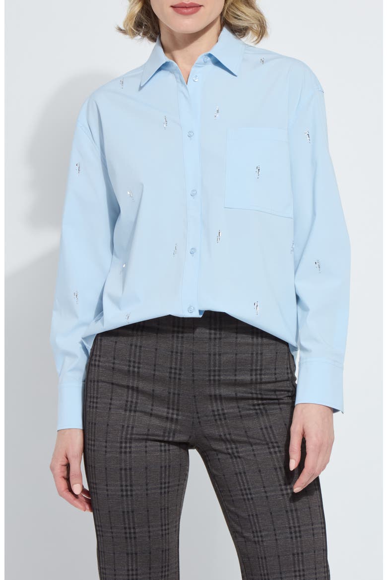 Skye Crystal Embellished Button-Up Shirt, Alternate, color, BLUE BELLE
