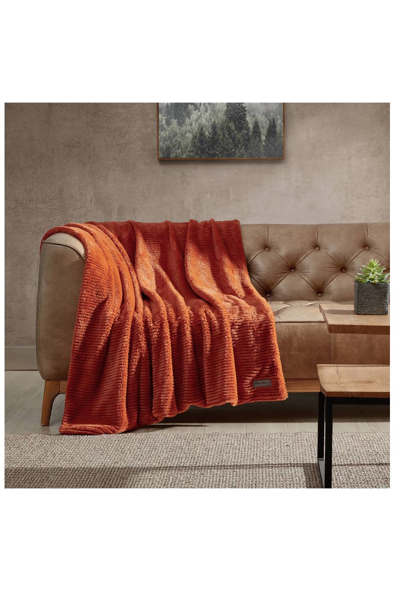 Rib Knit Throw Blanket, Alternate, color, DARK ORANGE