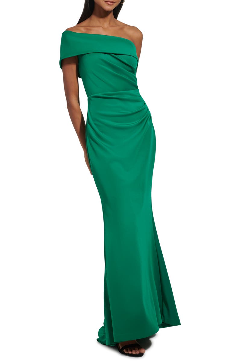 Eliza J One-Shoulder Ruched Gown, Main, color, Green