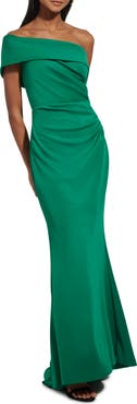 Eliza J One-Shoulder Ruched Gown