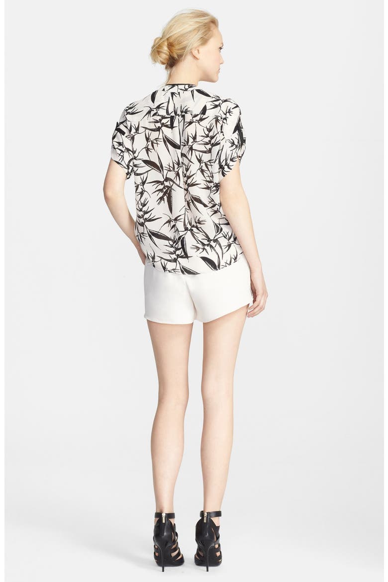 'Eugenie' Leather Trim Print Shirt, Alternate, color, BOTANICAL INK