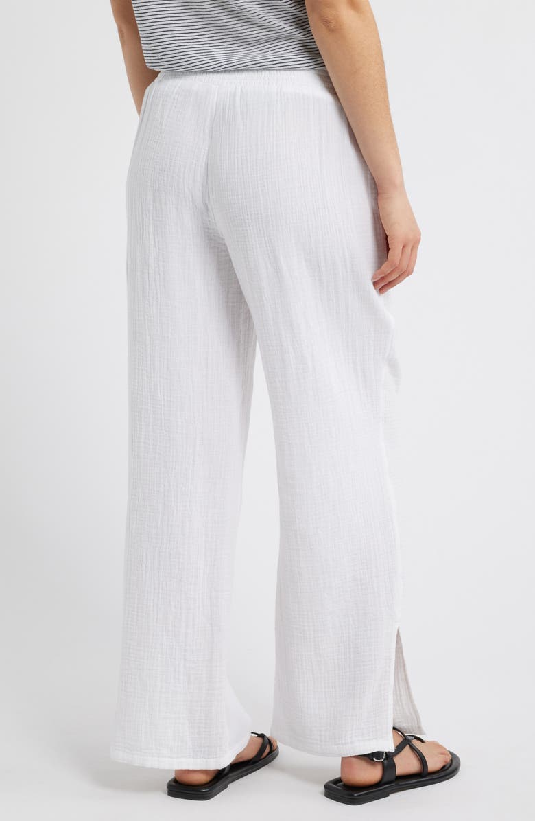beachlunchlounge Meadow Wide Leg Cotton Gauze Pants, Alternate, color, White