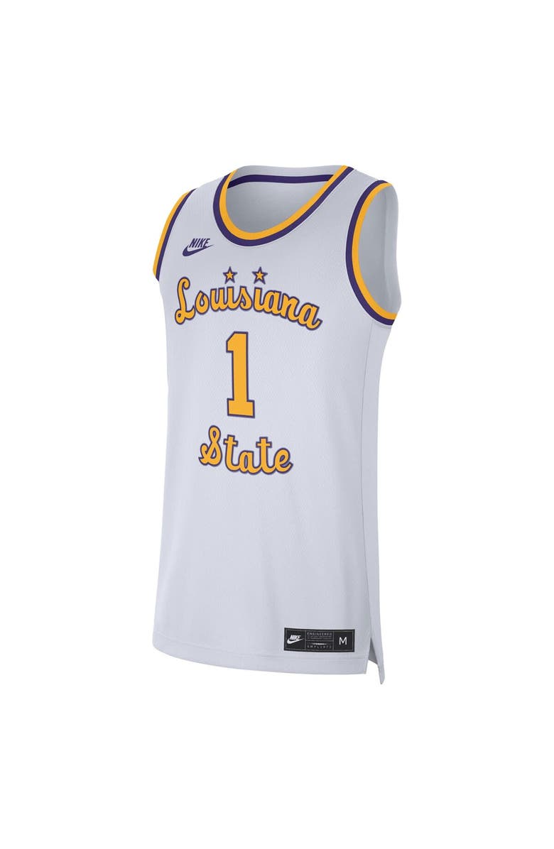 Nike Men's Nike #1 White LSU Tigers Replica Basketball Jersey, Alternate, color, 