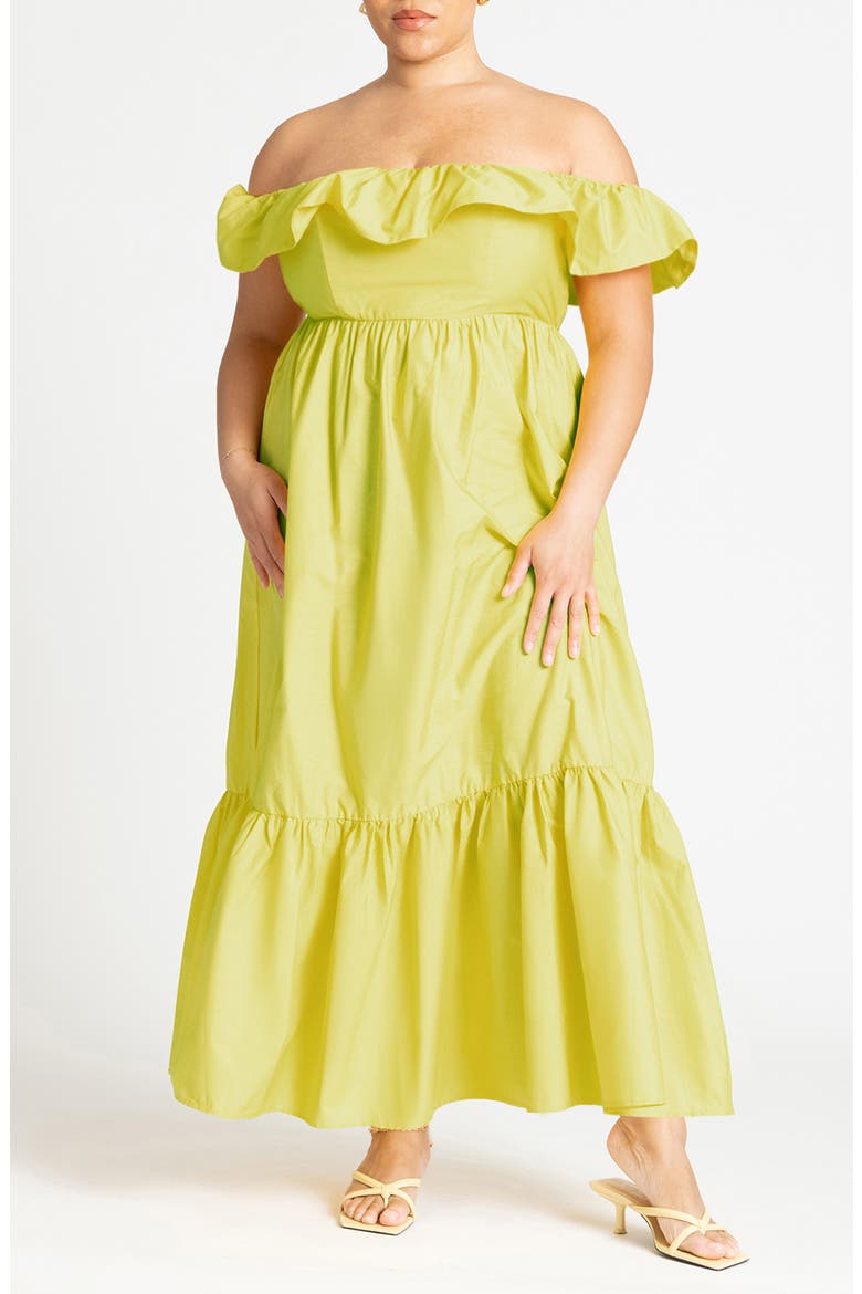 Ruffle Off the Shoulder Poplin Maxi Dress, Main, color, PRIMROSE YELLOW
