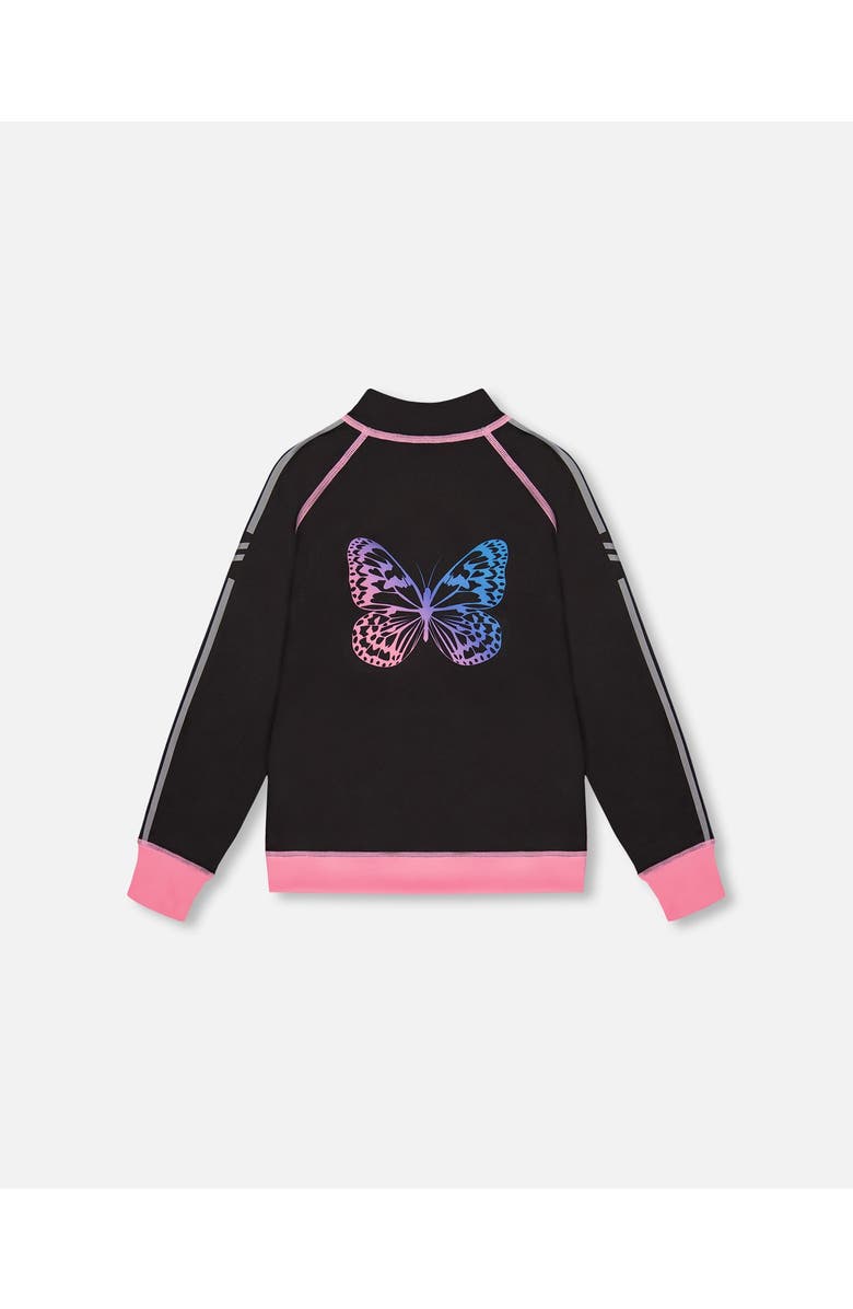 Deux par Deux Girl's Printed Reversible Full Zip Athletic Cardigan Pink, Blue And Butterflies, Main, color, Pink, Blue And Butterflies