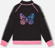Deux par Deux Girl's Printed Reversible Full Zip Athletic Cardigan Pink, Blue And Butterflies