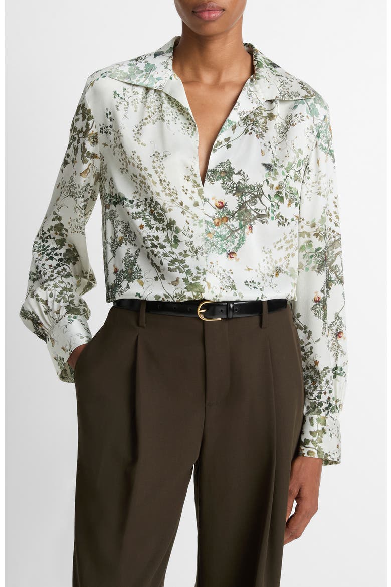 Grape Vine Silk Button-Up Shirt, Main, color, CREAM FRESCO