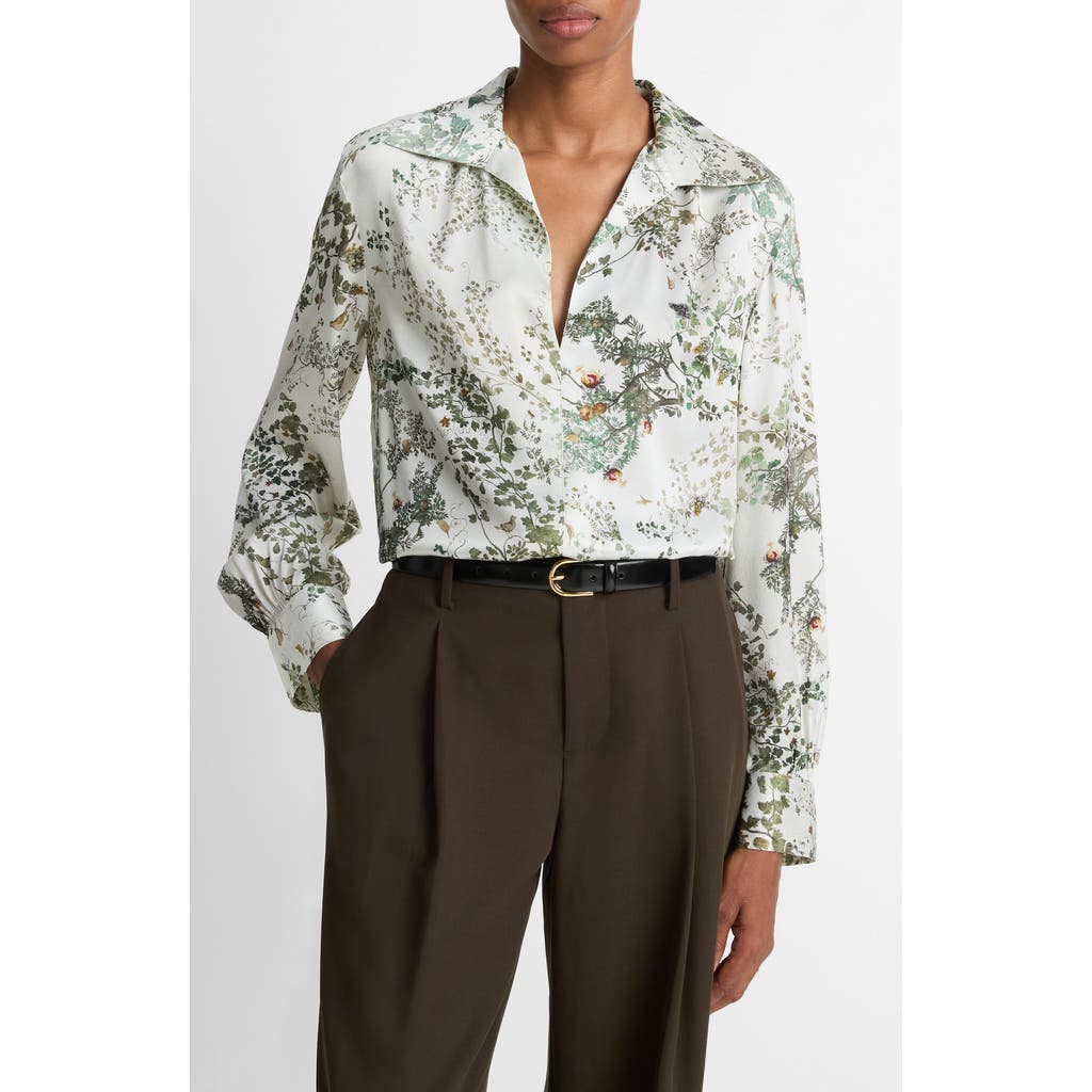 Vince Grape Vine Silk Button-up Shirt In Multi