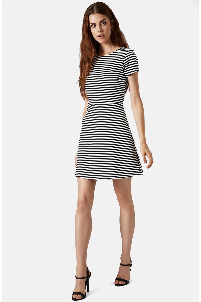 Sailor Stripe Bonded Skater Dress, Alternate, color, MONOCHROME