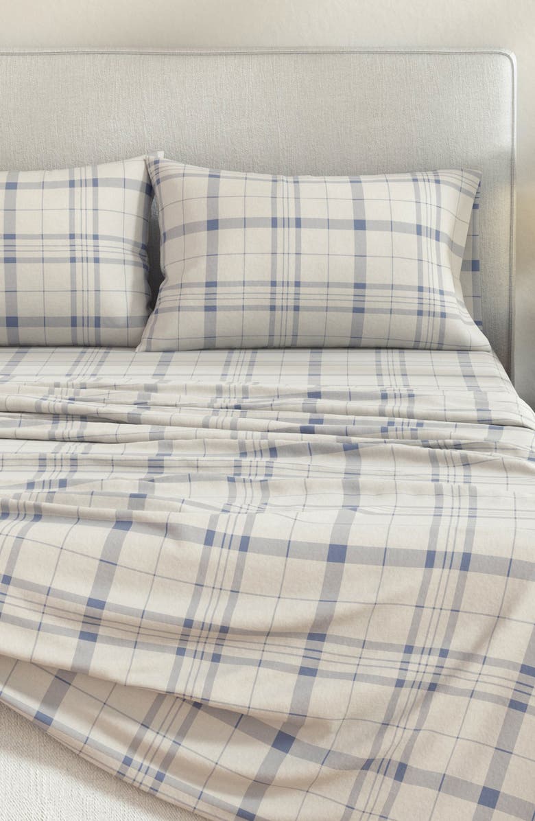 Woven & Weft Turkish Cotton Flannel Plaid Sheet Set, Alternate, color, Cool Plaid