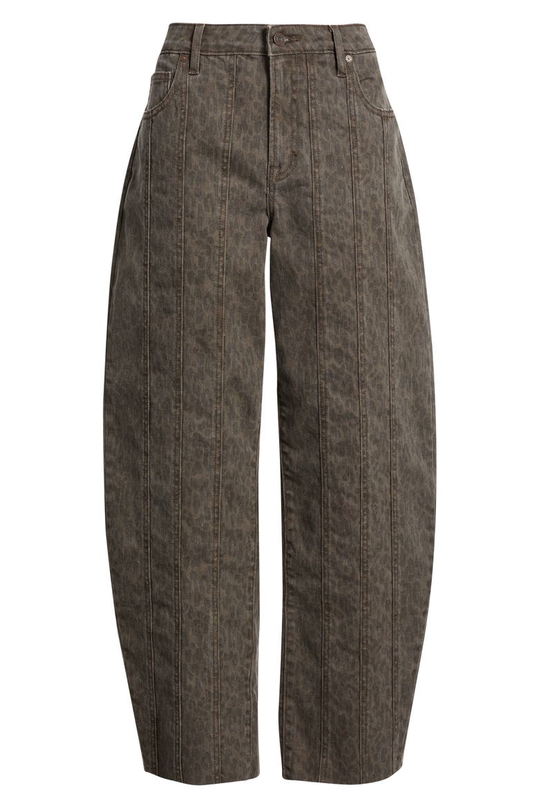 Seamed Cheetah Print Barrel Leg Jeans, Alternate, color, BROWN