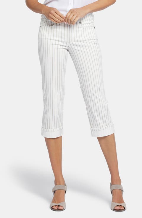 Marilyn Stripe Cuffed Straight Leg Capri Jeans (Beach Cruise Stripe)