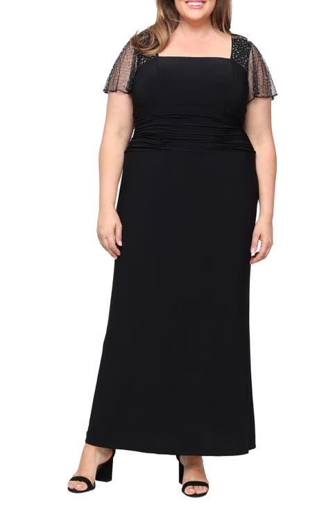 Beaded Chiffon Sleeve Gown (Plus)