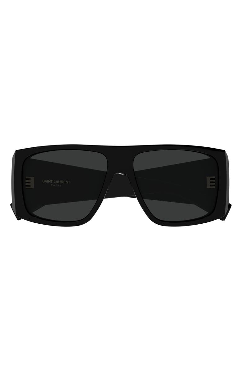 Saint Laurent 57mm Rectangular Sunglasses, Main, color, Black