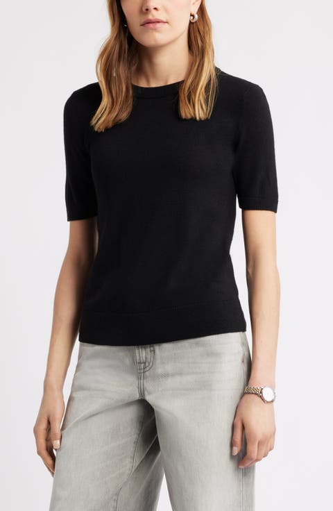 Short Sleeve Wool Blend Sweater Top