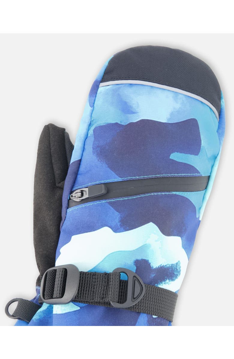 Deux par Deux Boys Winter Mittens Teknik Camo, Alternate, color, Teal Blue Camouflage