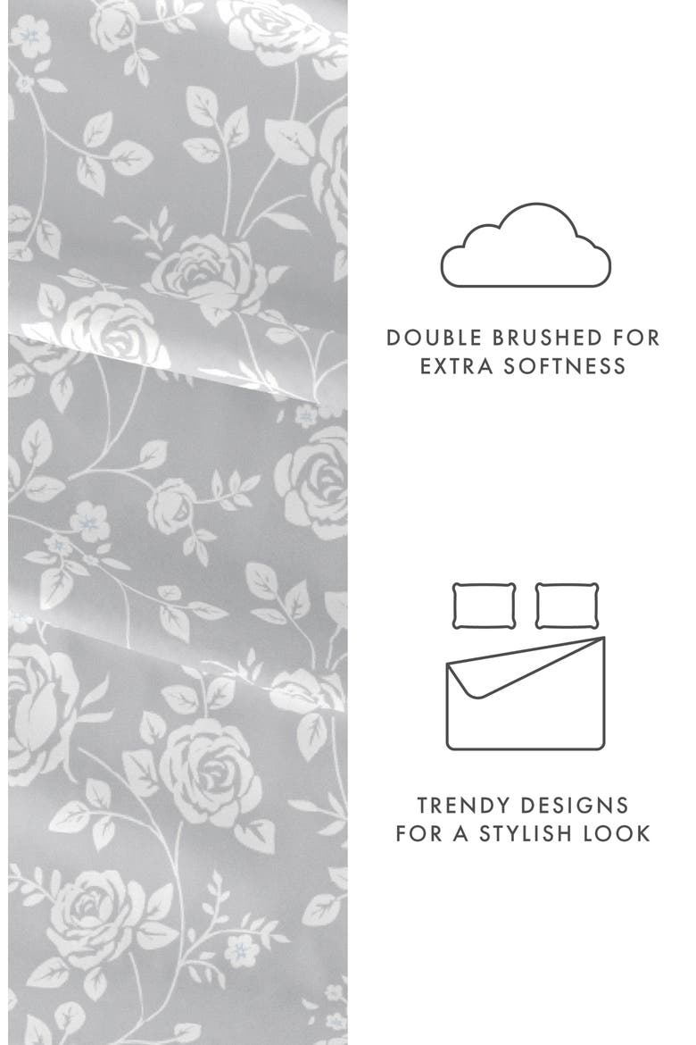 HOME SPUN Premium Ultra Soft Rose Gray Pattern 4-Piece Bed Sheet Set, Alternate, color, LIGHT GRAY