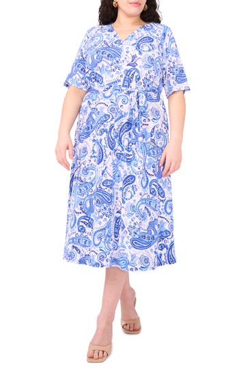 Vince Camuto Tie Front Midi Dress In Blue