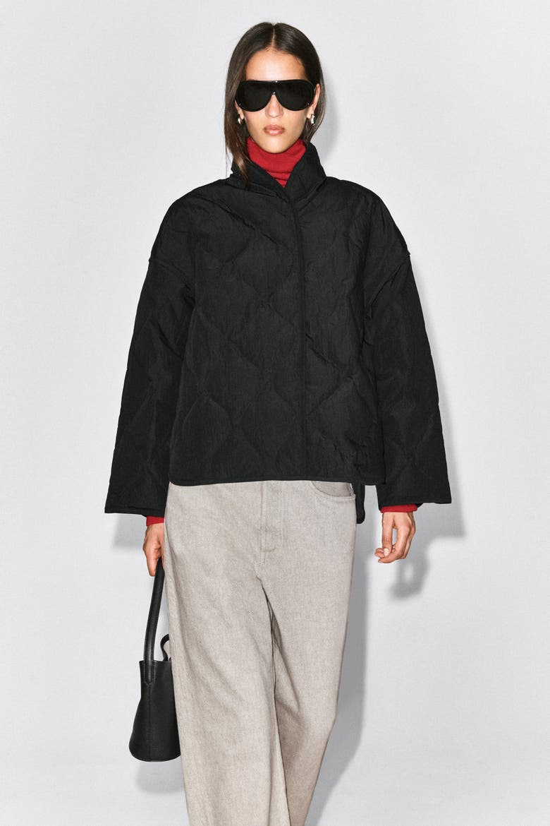 Shawl-Collar Quilted Jacket, Alternate, color, BLACK