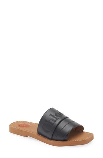 Chloé Woody Embroidered Logo Slide Sandal In Black