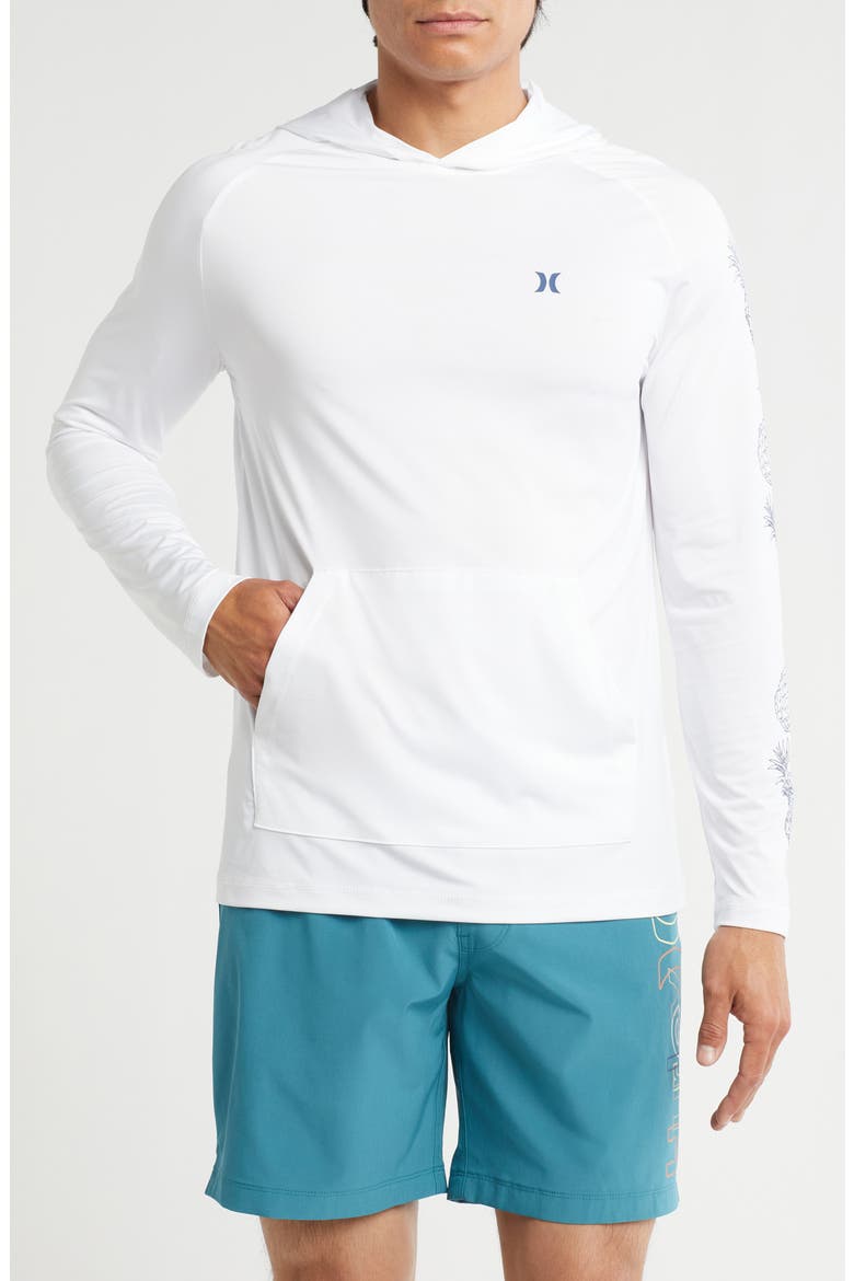 Pineapple Long Sleeve UPF 50+ Hooded Rashguard, Main, color, WHITE