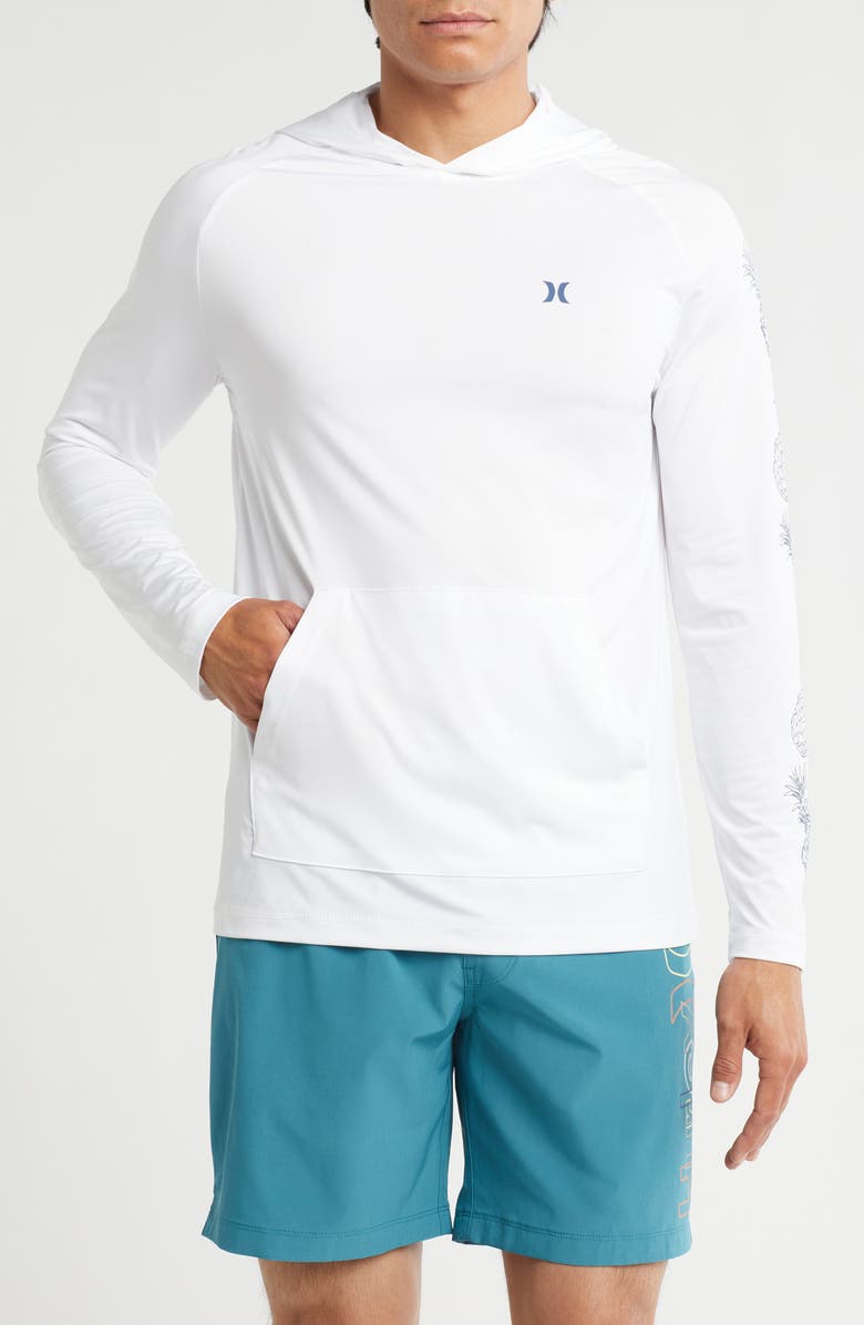 Hurley Pineapple Long Sleeve UPF 50+ Hooded Rashguard, Main, color, White