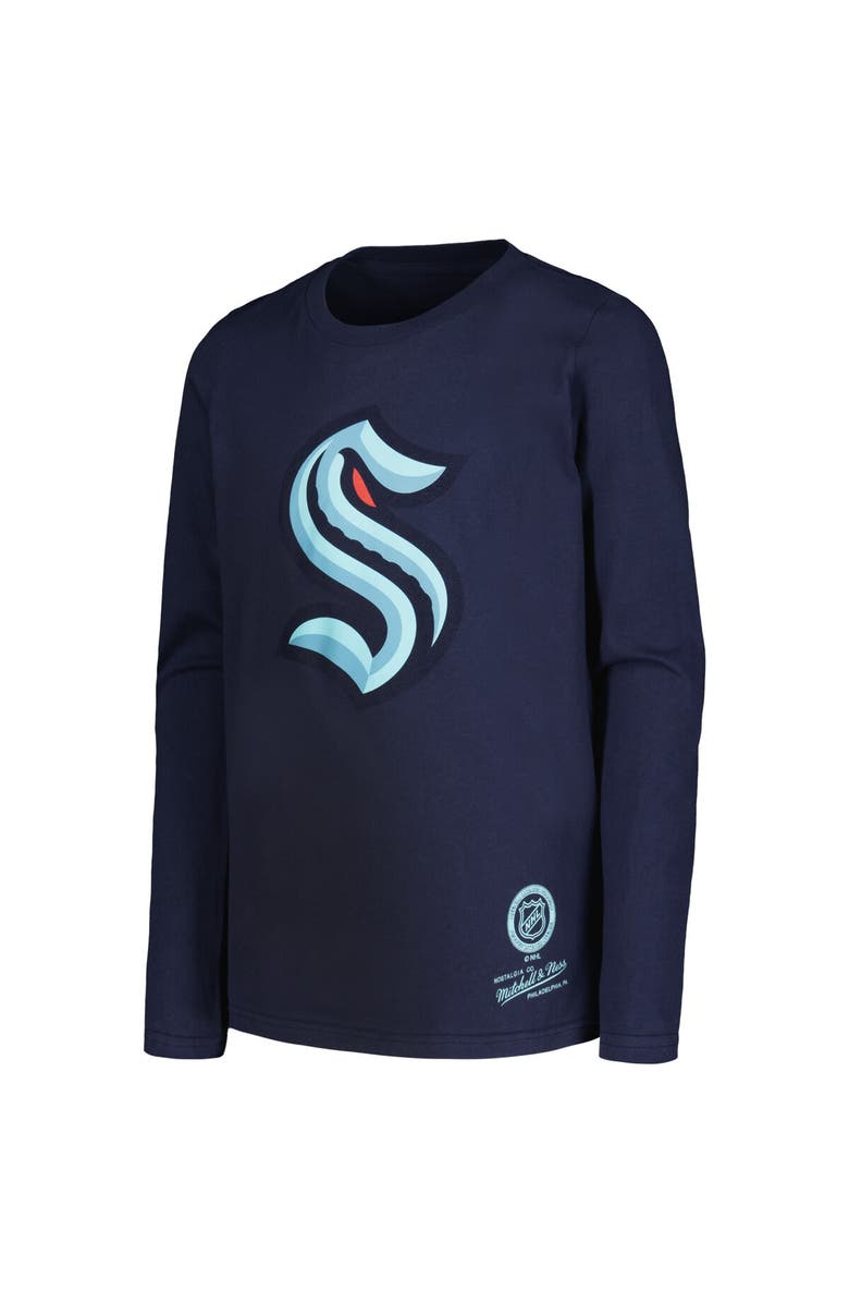 Mitchell & Ness Youth Mitchell & Ness Navy Seattle Kraken Throwback Logo Long Sleeve T-Shirt, Alternate, color, 