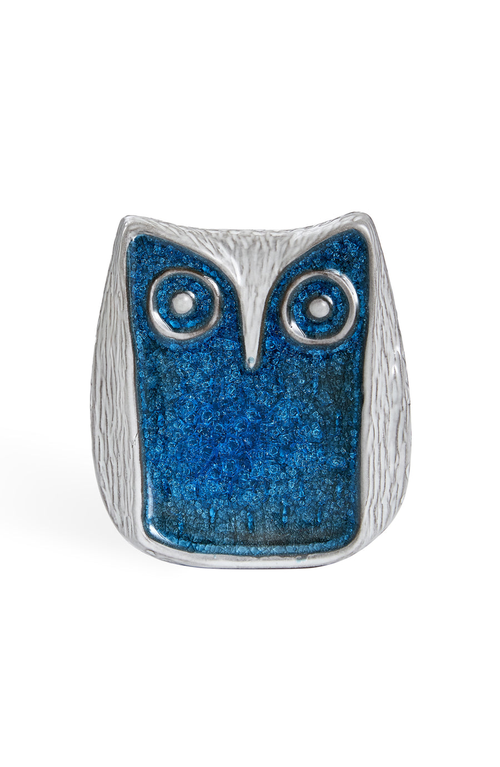 Jonathan Adler Glass Menagerie Screech Owl Sculpture In Blue/white
