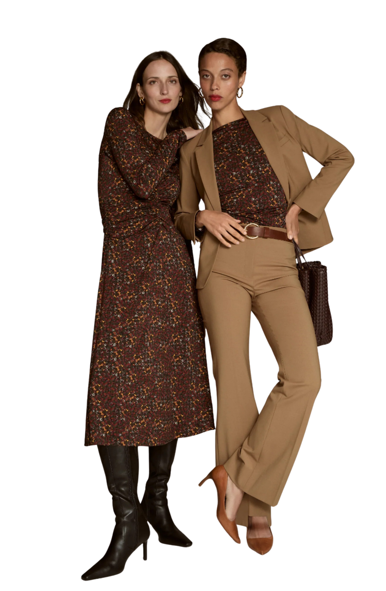 M.M.LaFleur Johnna Printed Jersey Ruched Dress, Alternate, color, Autumn Floral