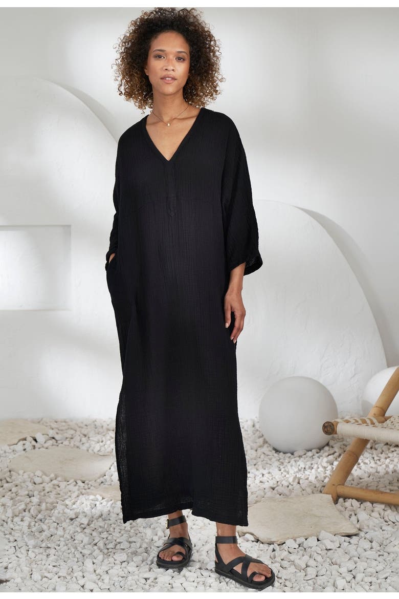 Gauze Arc Seam Caftan, Alternate, color, Black