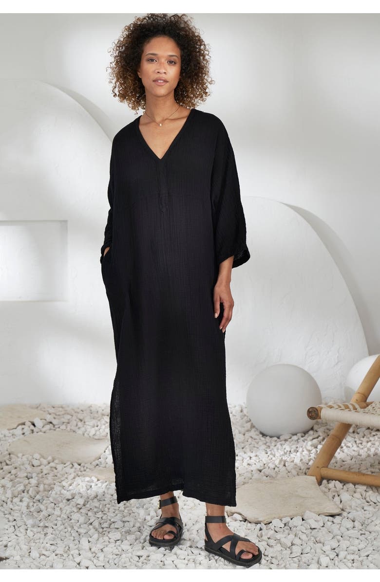 ocean+main Gauze Arc Seam Caftan, Alternate, color, Black