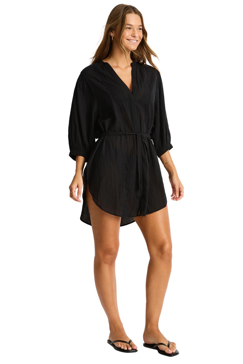 Boho Cover-Up Shirt, Alternate, color, BLACK