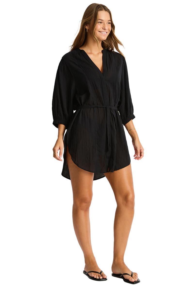 Sea Level Boho Cover-Up Shirt, Alternate, color, Black