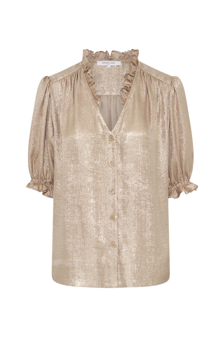 Ruffle V-Neck Soft Puff Sleeves Shirt, Alternate, color, Yellow