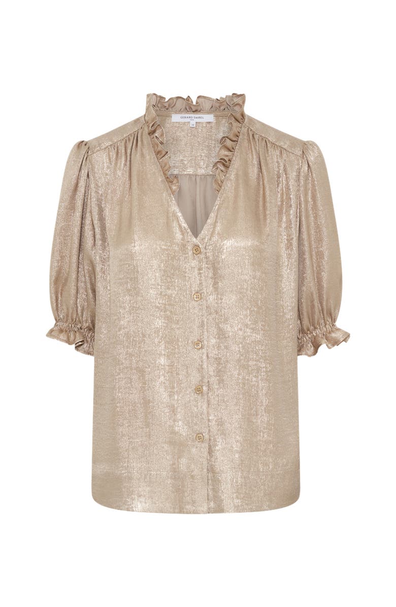 GERARD DAREL Ruffle V-Neck Soft Puff Sleeves Shirt, Alternate, color, Yellow