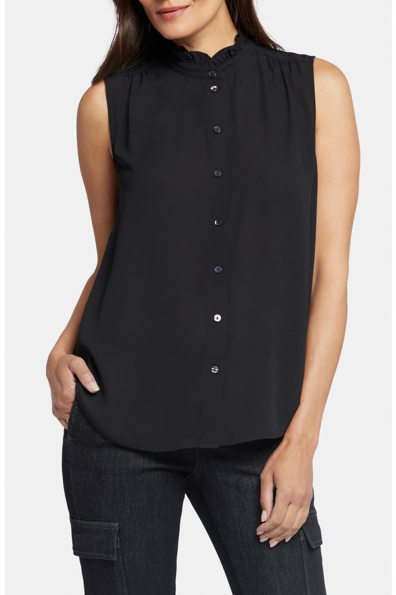 Print Ruffle Neck Sleeveless Top, Main, color, BLACK