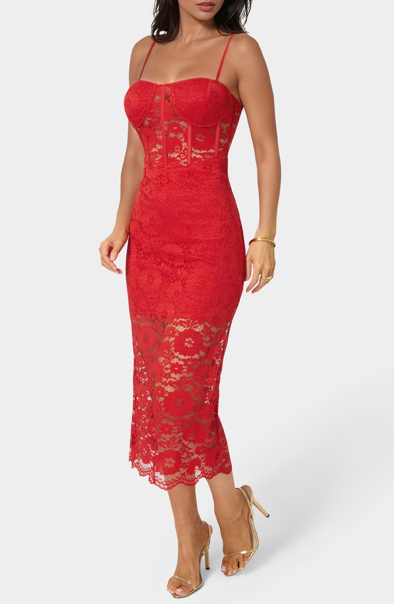 Bebe Women's Lace Corset Midi Dress - Red