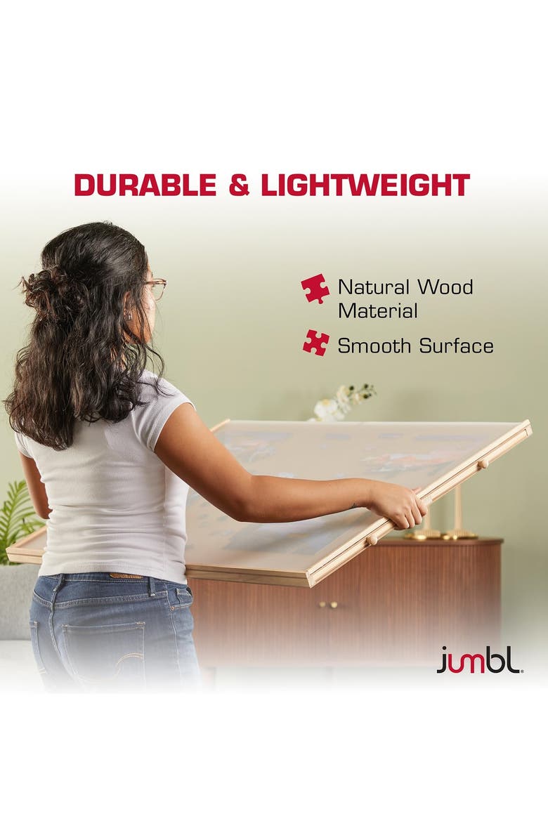 Jumbl 1500-Piece Wooden Puzzle Board with Drawers, Lazy Susan & Cover, Rotating Table, Alternate, color, Beige