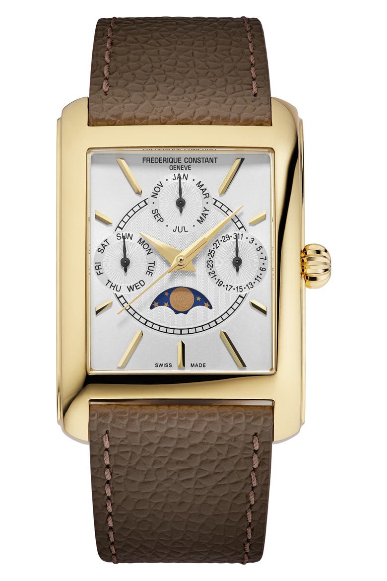 Classic Carrée Moonphase Leather Strap Watch, 42.3mm x 30mm, Main, color, BROWN