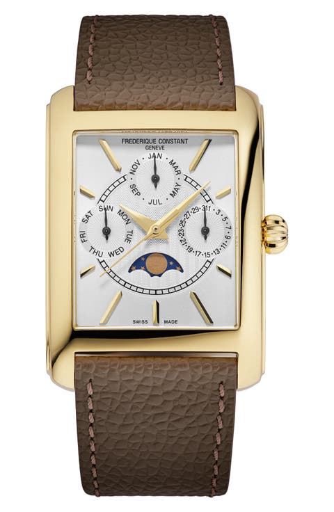 Classic Carrée Moonphase Leather Strap Watch, 42.3mm x 30mm