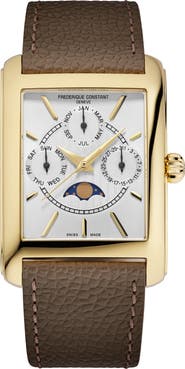 FREDERIQUE CONSTANT Classic Carrée Moonphase Leather Strap Watch, 42.3mm x 30mm