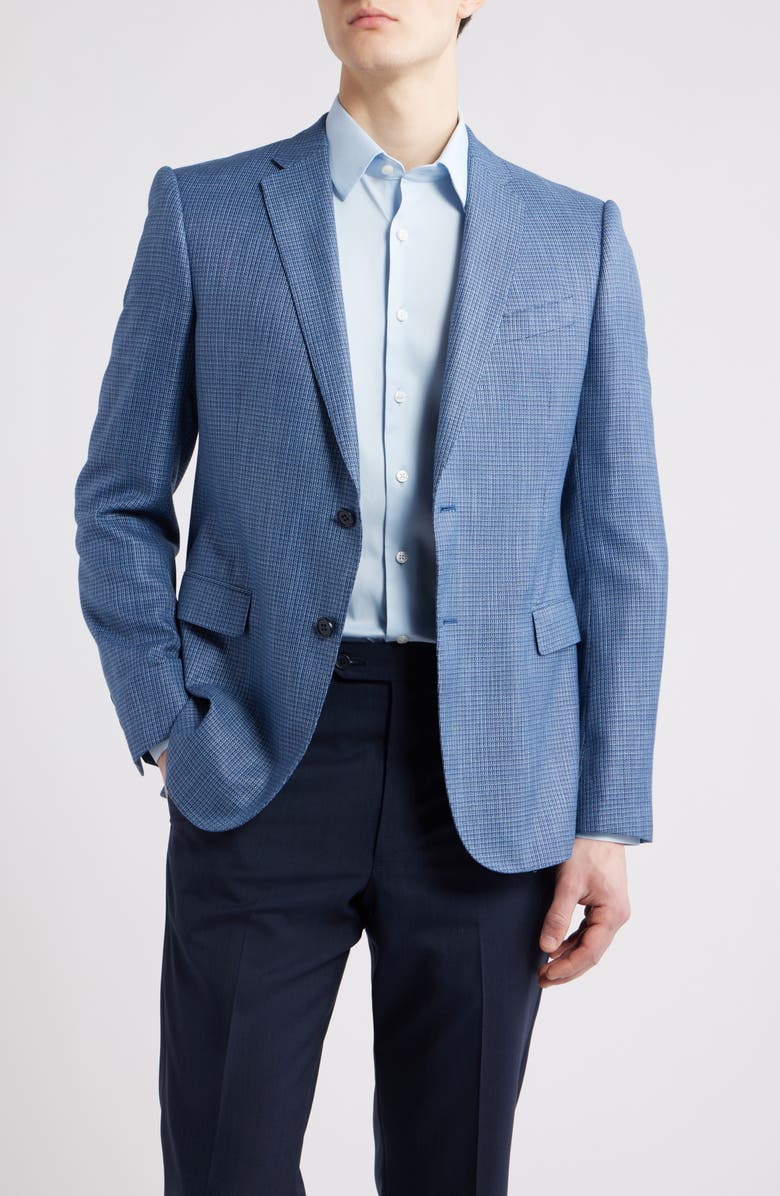 Emporio Armani Textured Microcheck Blazer, Main, color, Dark Blue