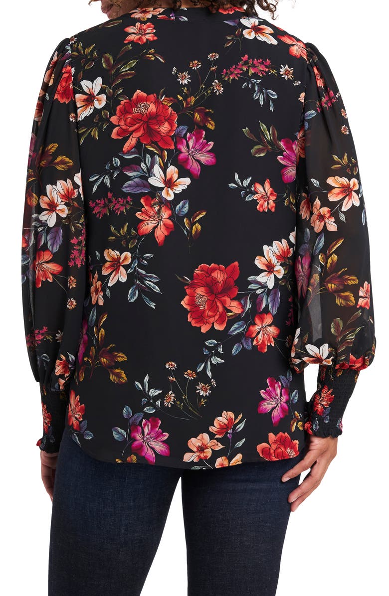 Vince Camuto Magnolia Noir Floral Long Sleeve Top, Alternate, color, 