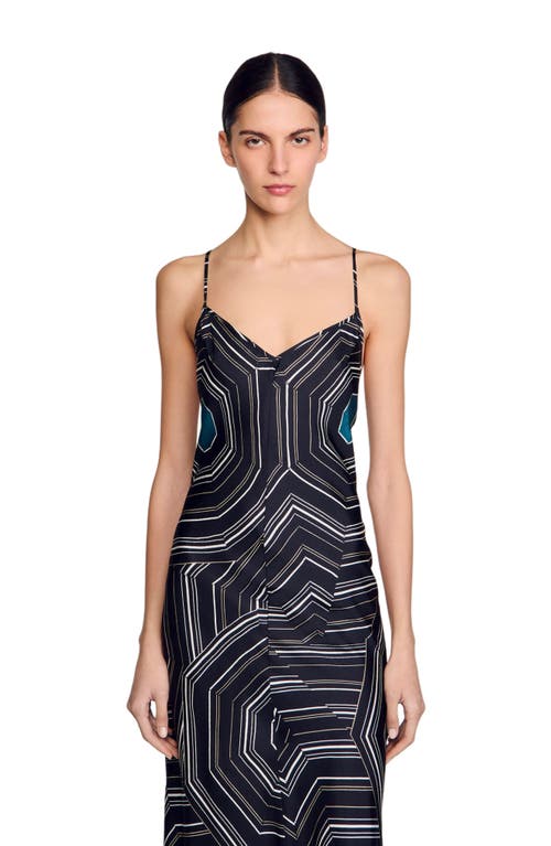 Sandro Patterned Silk Maxi Dress In Black