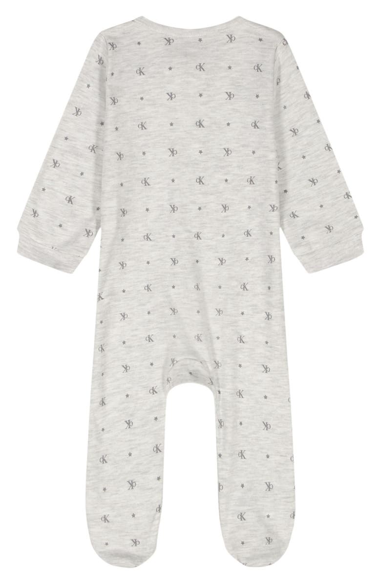 Calvin Klein Print Zip Footie, Alternate, color, Heather Grey