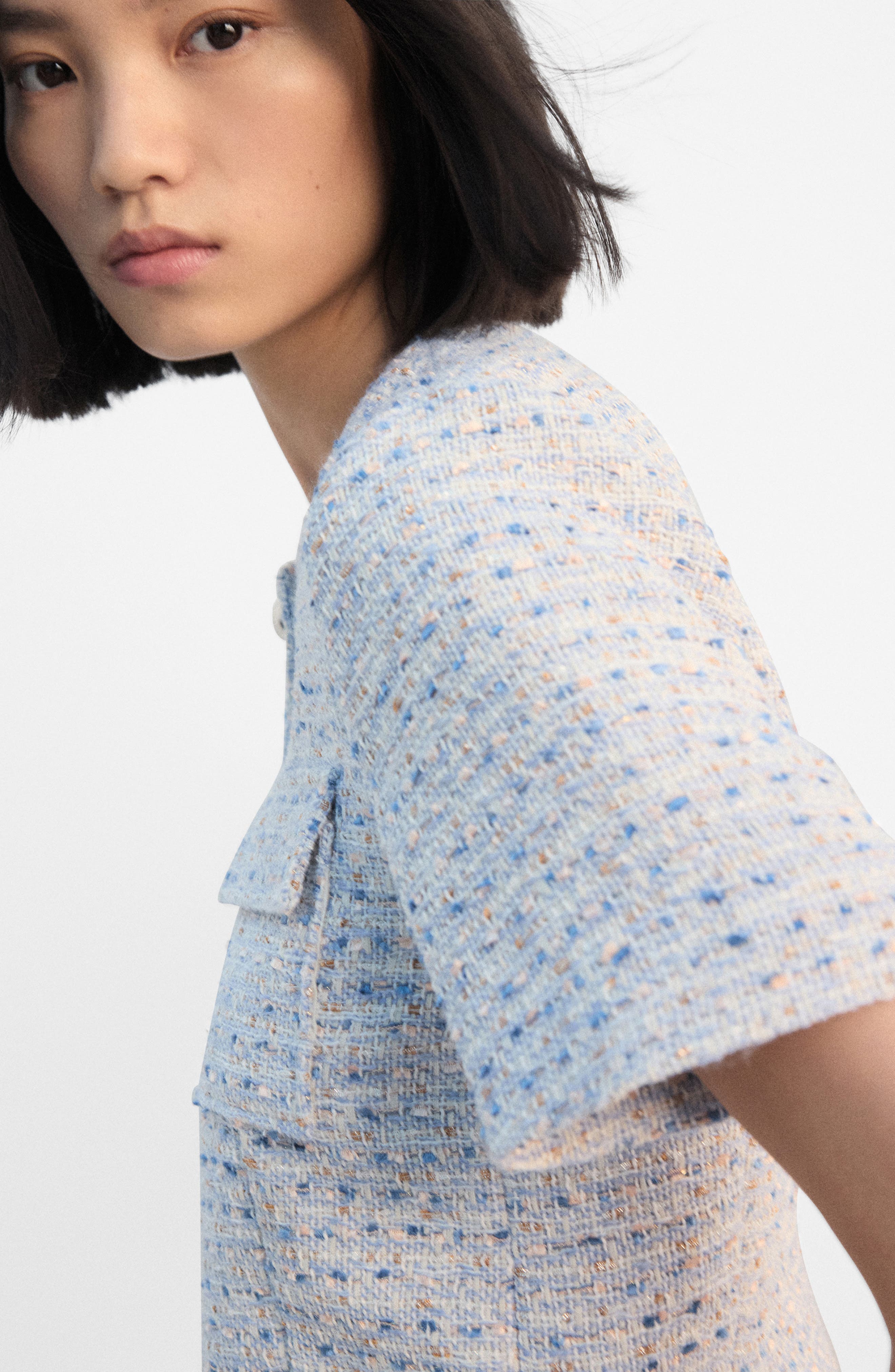 Short Sleeve Tweed Crop Top - image 2