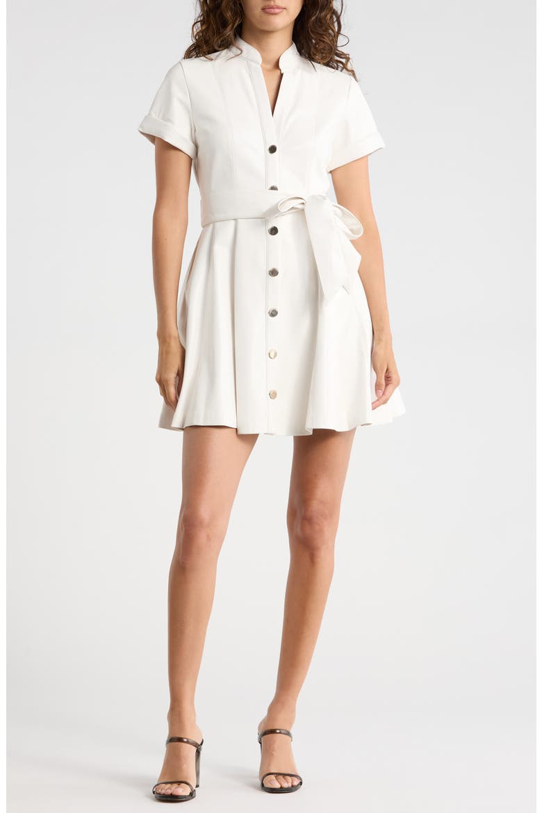 Lucy Faux Leather Mini Shirtdress, Main, color, OFF WHITE